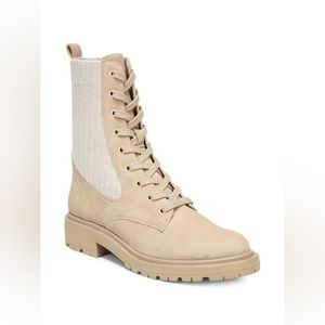 SAM EDELMAN Lydell Mix Media Lug-Sole Suede & Knit Combat Boots. Size 10…
